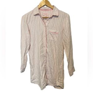 Victorias Secret Pink and White Pinstripe Long Sleeve Sleep Shirt